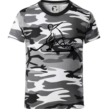 Chlapecké tričko Kreslený hokejista tučnou fixou - Dětské maskáčové triko - 104-110cm / 3-4 roky ( Šedý maskáč )