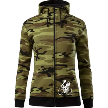 Dámská mikina Silniční cyklista - Dámská mikina trendy zipper s kapucí - S ( Zelený maskáč )