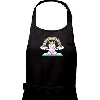 Kuchyňská zástěra Yoga jednorožec - duha - Dámská zástěra na vaření - Univerzální velikost ( Černá )