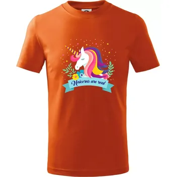 Chlapecké tričko Unicorns are real duhový - Tričko dětské bavlněné - 158 cm/12 let ( Oranžová )