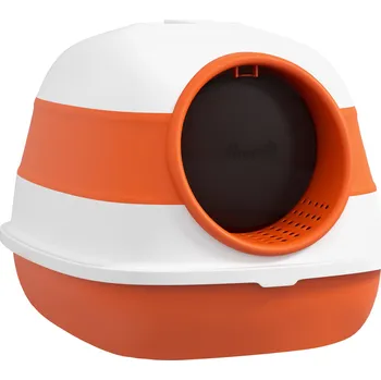 Pelíšek pro kočku PawHut Kočičí záchůdek PawHut, s víkem a lopatkou na stelivo, pro kočky do 5 kg, 52x41x38 cm, bílý/oranžový