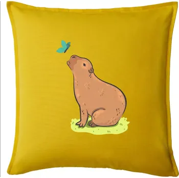 Polštář Kapybara a motýlek - Polštář 50x50 - 50x50 - Pouze potah ( Žlutá )