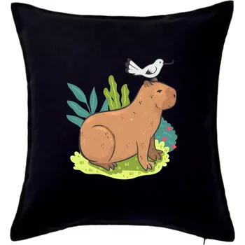 Polštář Kapybara a ptáček - Polštář 50x50 - 50x50 - Pouze potah ( Černá )
