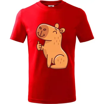 Kapybara s palcem nahoru - Tričko dětské bavlněné - 98 cm / 2 roky ( Červená )