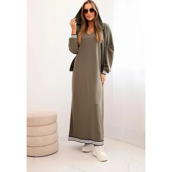 Dámská halenka Dámský komplet s viskózou s rozepínací mikinou a dlouhou sukní khaki UNI