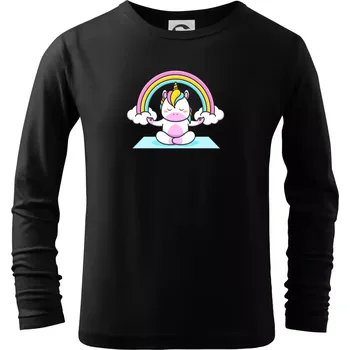 Chlapecké tričko Yoga jednorožec - duha - Triko dětské Long Sleeve - 122 cm/6 let ( Černá )