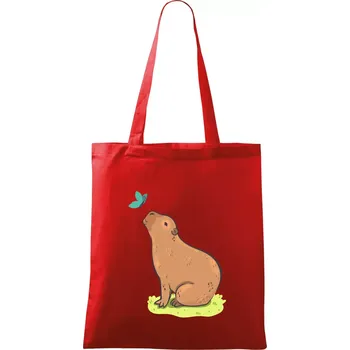 Kapybara a motýlek - Taška bavlněná - 42 x 38 cm ( Červená )