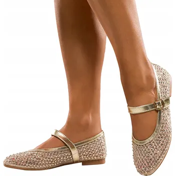 Dámské baleríny BALERÍNKY Dámské Zlaté Síťované Módní Pásek MARY JANE Pohodlné Lehké vel. 38