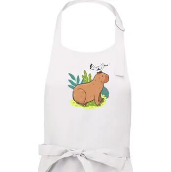 Kuchyňská zástěra Kapybara a ptáček - Pánská zástěra na vaření - Univerzální velikost ( Bílá )