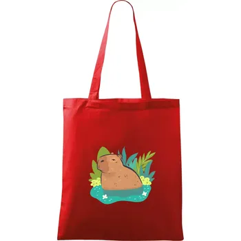 Nákupní taška Kapybara ve vodě - Taška bavlněná - 42 x 38 cm ( Červená )