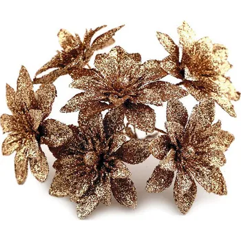 Vánoční dekorace Vánoční hvězda na drátku s glitry Varianta: 3 měděná, Balení: 6 ks