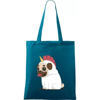 Nákupní taška Mops a jednorožec - Taška bavlněná - 42 x 38 cm ( Petrolejová )