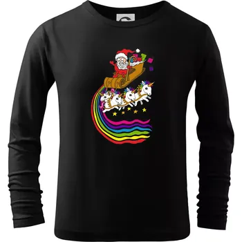 Santa a jednorožci (Pecka design) - Triko dětské Long Sleeve - 158 cm/12 let ( Černá )
