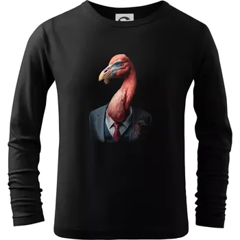 Chlapecké tričko Plameňák v obleku - Triko dětské Long Sleeve - 134 cm/8 let ( Černá )