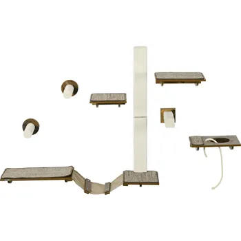 Pelíšek pro kočku PawHut Sada schodů pro kočky PawHut, lezecká stěna, 8 dílů, do 8 kg, robustní, hnědá/krémově bílá