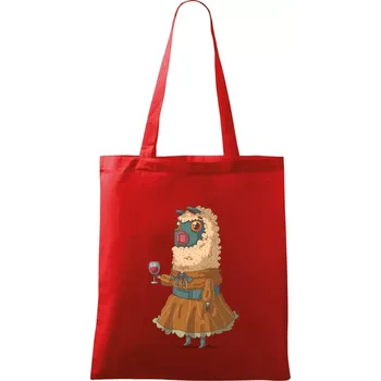 Nákupní taška Alpaka s vínem žena - Taška bavlněná - 42 x 38 cm ( Červená )