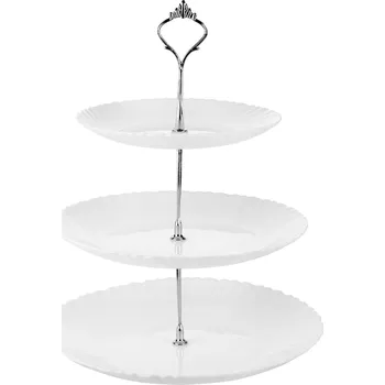 PODNOS TŘÍÚROVŇOVÝ PATROVÝ STOJAN NA dort a ovoce AGNES BÍLÉ SKLO OPAL