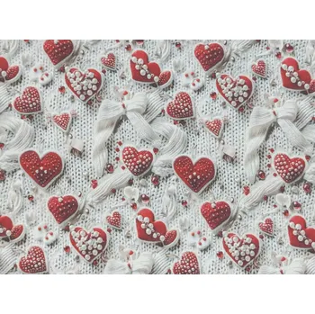 Bavlněná látka Srdíčka červeno-bílá- digitální tisk