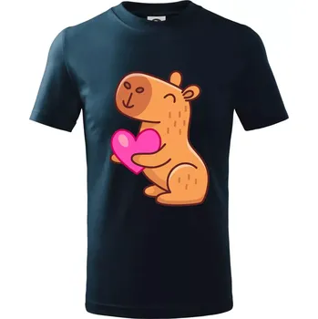 Chlapecké tričko Zamilovaná kapybara - Tričko dětské bavlněné - 134 cm/8 let ( Námořní modrá (velmi tmavá - téměř černá) )