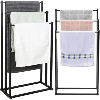 Věšák Stojanový věšák do koupelny, 3-patrový, na ručníky, černý