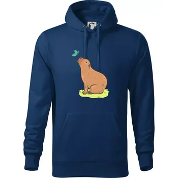 Pánská mikina Kapybara a motýlek - Mikina pánská Cape s kapucí - 5XL ( Půlnoční modrá )