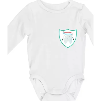 Kojenecký body Zoubek na prsu - zubní pasta - Body kojenecké s dlouhým rukávem - Dlouhý r. do 3 měs ( Bílá )