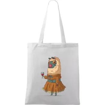 Nákupní taška Alpaka s vínem žena - Taška bavlněná - 42 x 38 cm ( Bílá )