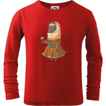 Chlapecké tričko Alpaka s vínem žena - Triko dětské Long Sleeve - 104-110cm / 3-4 roky ( Červená )