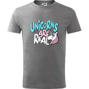 Chlapecké tričko Unicorns are real ponny - Tričko dětské bavlněné - 98 cm / 2 roky ( Tmavě šedý melír )