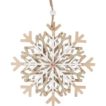 Vánoce Vločka dřevěná se zlatým glitrem