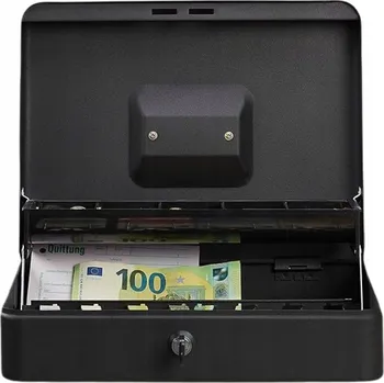 Trezor Kovová Pokladnička Sejf na Peníze Tržby Bankovky Mince a Klíče Přítlak