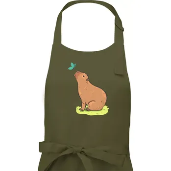 Kuchyňská zástěra Kapybara a motýlek - Dámská zástěra na vaření - Univerzální velikost ( Khaki )