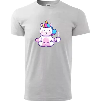 Pánské tričko Yoga - jednorožec káva - Triko extra velké (5-8XL) - 8XL ( Světlešedý Melír )