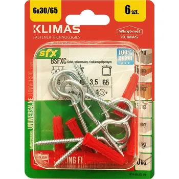 Vrták UNIVERZÁLNÍ HMOŽDINKY S PŮLKULATÝM HÁKEM 6x65 BLISTR 6 Ks KLIMAS