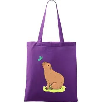 Nákupní taška Kapybara a motýlek - Taška bavlněná - 42 x 38 cm ( Fialová )