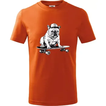Chlapecké tričko Černobílý buldok na skateboardu - Tričko dětské bavlněné - 122 cm/6 let ( Oranžová )