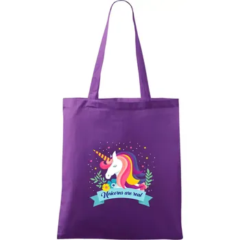 Unicorns are real duhový - Taška bavlněná - 42 x 38 cm ( Fialová )