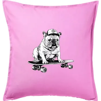 Polštář Černobílý buldok na skateboardu - Polštář 50x50 - 50x50 - Pouze potah ( Růžová )