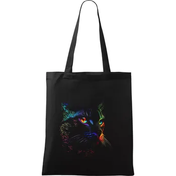 Nákupní taška Duhová kočka ve tmě - Taška bavlněná - 42 x 38 cm ( Černá )