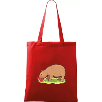 Nákupní taška Kapybara a meloun - Taška bavlněná - 42 x 38 cm ( Červená )