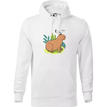 Pánská mikina Kapybara a ptáček - Mikina pánská Cape s kapucí - S ( Bílá )