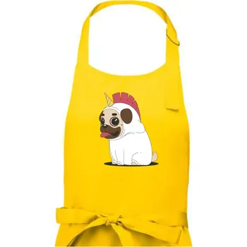 Kuchyňská zástěra Mops a jednorožec - Dámská zástěra na vaření - Univerzální velikost ( Žlutá )
