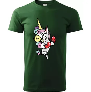 Pánské tričko Jednorožec box - Triko extra velké (5-8XL) - 7XL ( Lahvově zelená )
