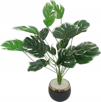 umělá květina UMĚLÝ KVĚT V KVĚTINÁČI MONSTERA VE ZLATÉM KVĚTINÁČI REALISTICKÁ 55 CM