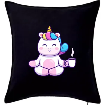 Polštář Yoga - jednorožec káva - Polštář 50x50 - 50x50 - Pouze potah ( Černá )
