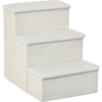 Pelíšek pro kočku PawHut schodiště pro domácí mazlíčky schodiště pro kočky schodiště pro psy skládací třístupňové schodiště pro domácí mazlíčky s úložným prostorem pro kočky a psy MDF bílé 40 x 54 x 48 cm