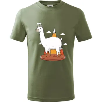 Alpaka kreslená - Tričko dětské bavlněné - 146 cm/10 let ( Khaki )