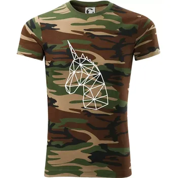 Pánské tričko Geometrie - Jednorožec - Army CAMOUFLAGE - M ( Hnědý maskáč )