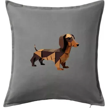 Polštář Jezevčík - slepený z papíru - Polštář 50x50 - 50x50 - Pouze potah ( Tmavě šedý melír )