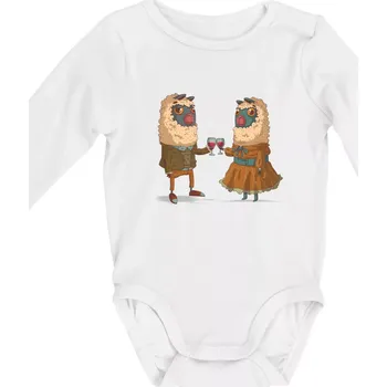 Kojenecký body Alpaky s vínem pár - Body kojenecké s dlouhým rukávem - Dlouhý r. do 3 měs ( Bílá )